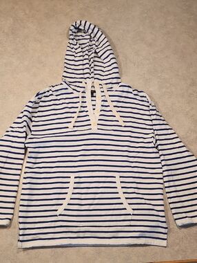 J. Crew White and Blue Striped Hooded Top